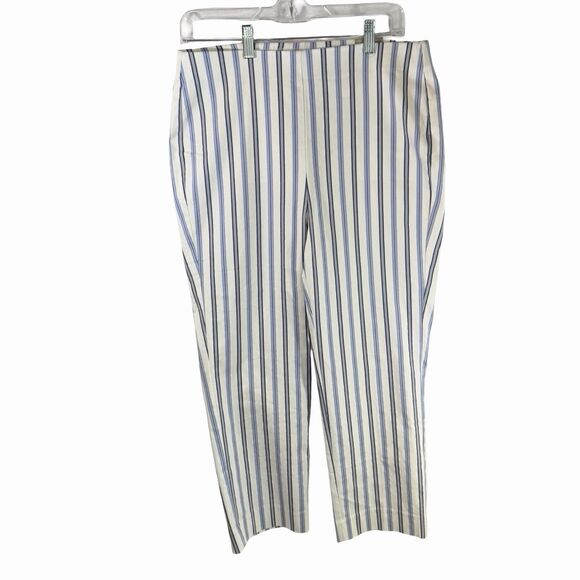 Chico's Pants - Chico's Crop Pants Capris Women's Size 8 Blue White Striped Metallic Straight